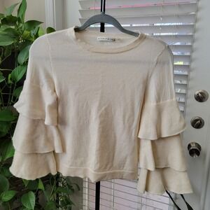 Alice + Olivia Cream Wool Ruffle Tiered Sleeve Sweater XS
